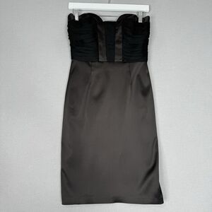 Vintage David Meister Womens Dress 2 Black Strapless Corset Bust Ruched Y2K 90s‎